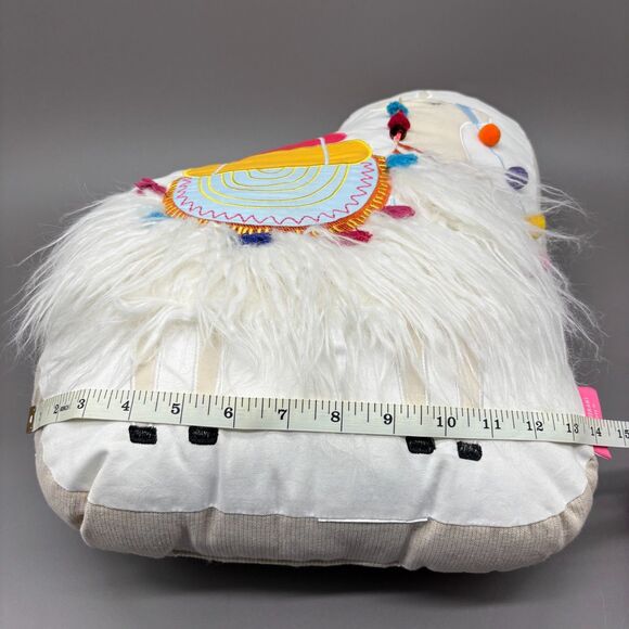 Isaac Mizrahi Decorative Pillow Llama Alpaca Boho Pom Pom Tassels Faux Fur Tibet - Picture 7 of 8